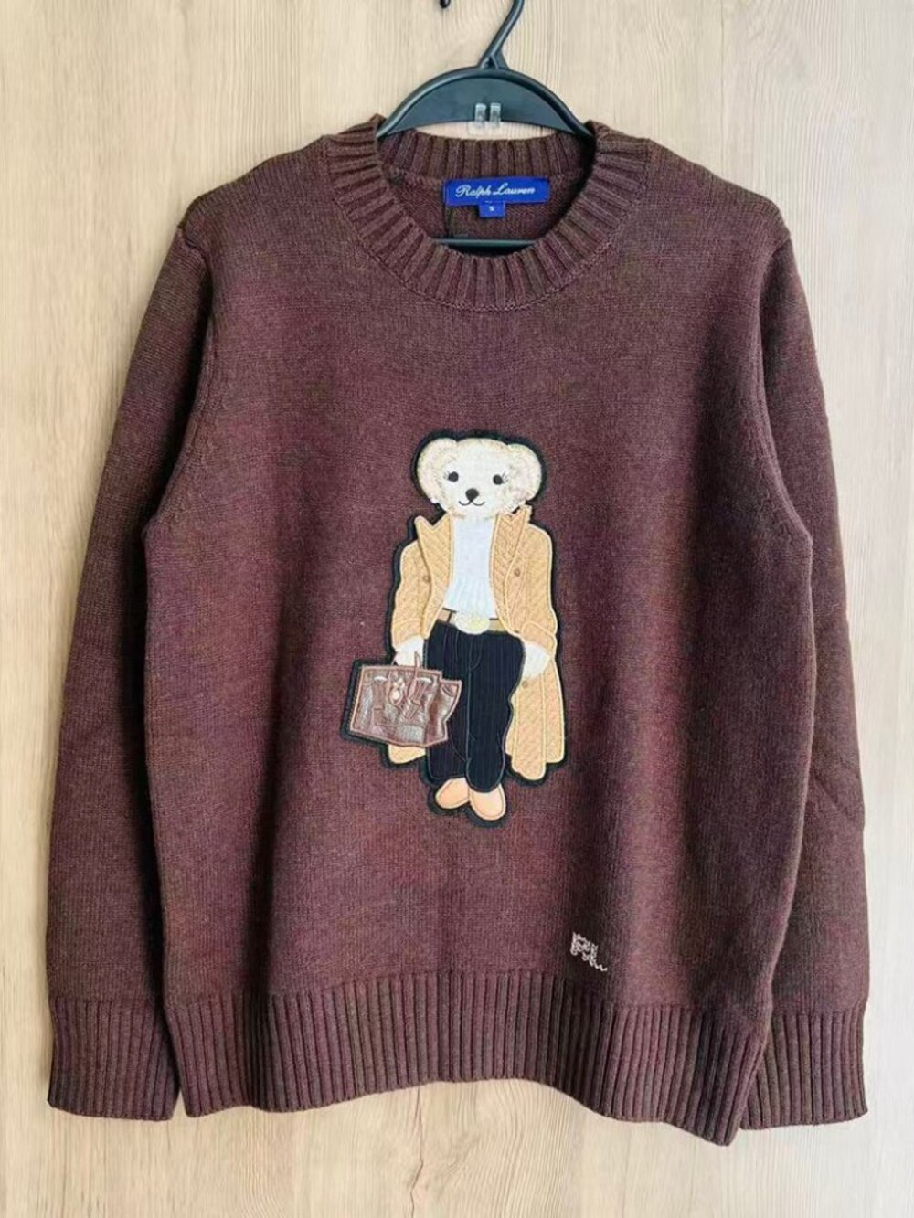 Ralph Lauren Purple Label Brown Polo Bear Cashmere Sweater